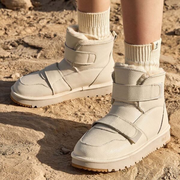 UBZ Waterproof Leather Snow Boots with Hook and Loop Fasteners for Women - 图片 4