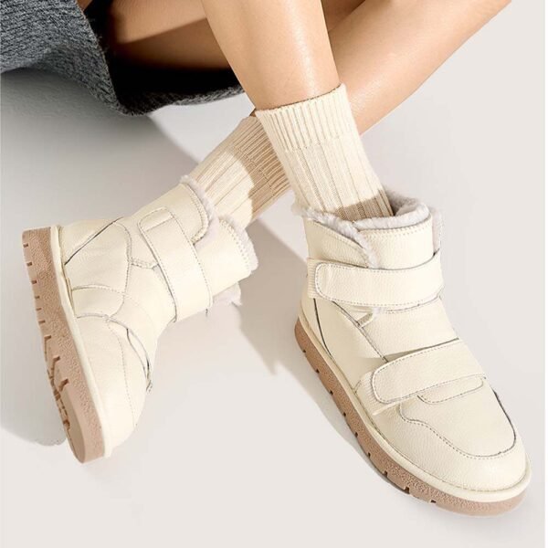 UBZ Waterproof Leather Snow Boots with Hook and Loop Fasteners for Women - 图片 7